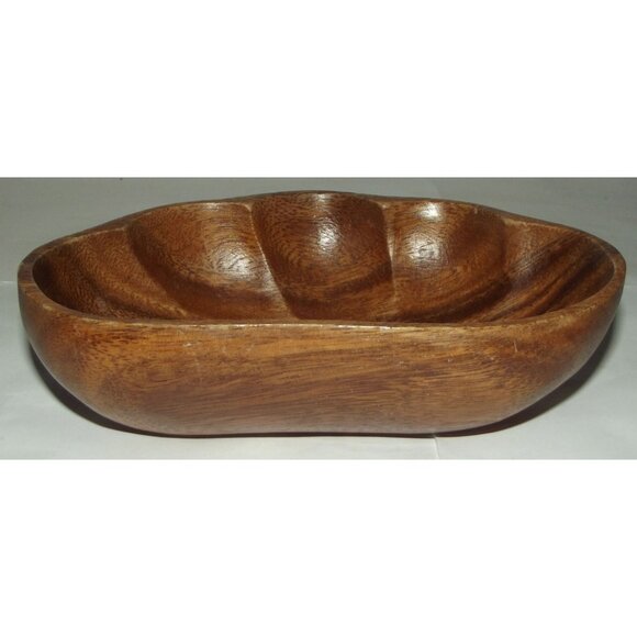 Monkey Pod Wood 7"Bowl seashell shell scalloped Serving Trinket Nut Dish MCM vtg - Picture 3 of 6